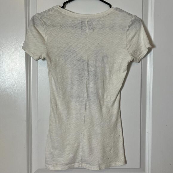 Vintage Y2K White Short Sleeves Form Fitting Graphic Tee V-neck American Eagle - Picture 4 of 6